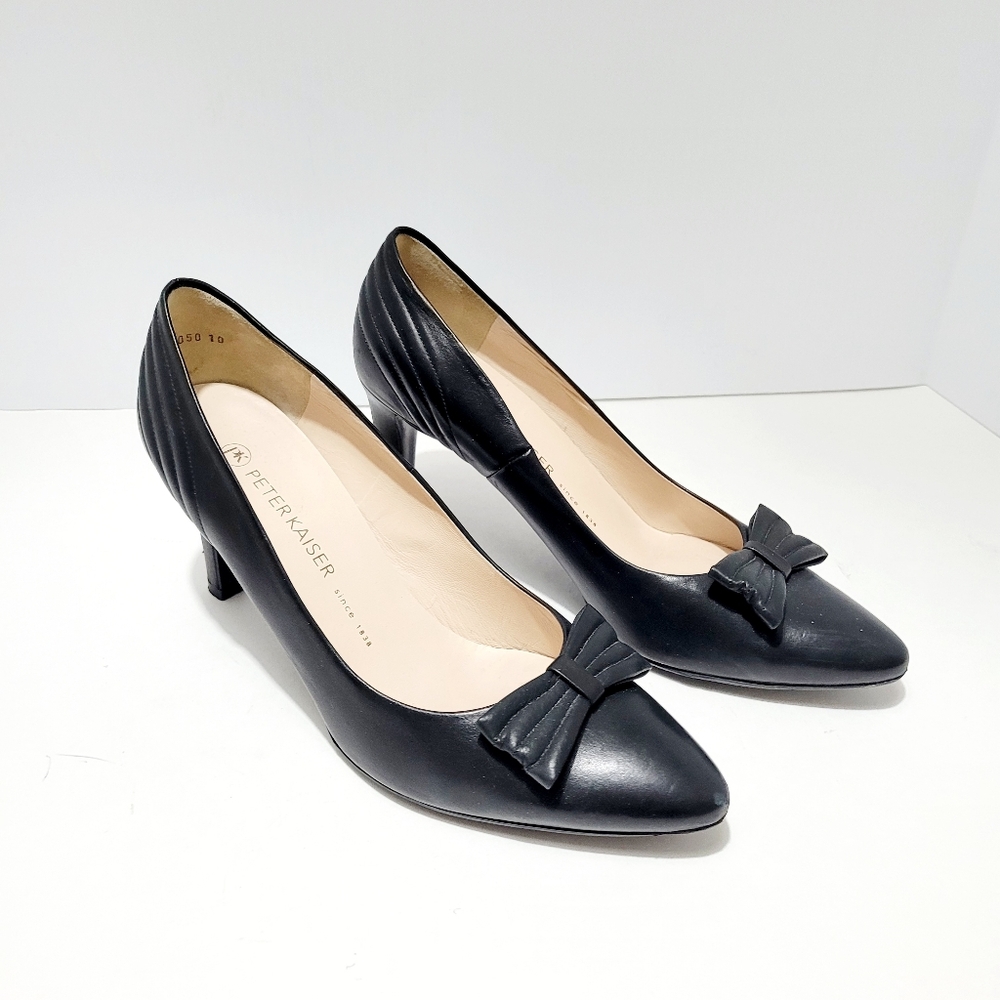 Peter Kaiser Leather Black Bow Pointy Toe Heels Pumps Shoes